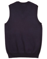 A women's v-neck vest in a dark navy colour, featuring no sleeves and a fitted design. It has a logo on the back.