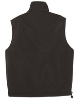 A unisex reversible vest in dark green with a standing collar and a drawstring hem. Features a logo.