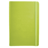 A green Ambassador Bound JournalBook with a smooth cover and an elastic closure. It features a simple design and branding.