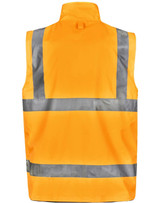 A reversible safety vest in bright yellow with reflective stripes and a branding logo.