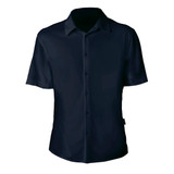 A dark navy polo shirt with short sleeves and a button-up front. It includes a small logo on the side.