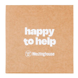 A square sticky note in kraft brown with white text, featuring a logo at the bottom.