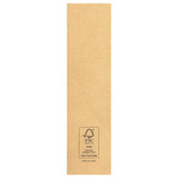 A brown cardboard pen sleeve with a logo and FSC certification mark at the bottom.