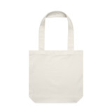 A neutral-coloured tote bag with two long handles, featuring a minimalist design and a logo on the front.