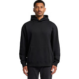 A black hoodie with a front pocket and a hood, featuring a logo on the front.