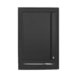 A black hardcover notebook and a silver stainless steel pen in a black gift box with a logo.
