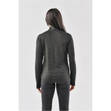 A women's Milano 1/4 zip pullover in dark grey, featuring a fitted design and long sleeves. It has a logo on the back.