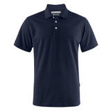 A navy blue men's polo shirt with a classic collar, short sleeves, and a small logo on the side.