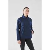 A stylish women's Pacifica 1/4 zip anorak in navy blue, featuring a zip at the neck and a logo.