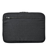 A black laptop sleeve with a zippered compartment, designed for a 14-inch laptop, featuring a sleek, minimalist style.