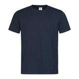 Men's heavyweight comfort T-shirt in dark navy, featuring a crew neck design and a logo on the label.