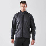 A men's polar fleece jacket in dark grey, featuring a full zip and a subtle logo.