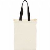 A natural cotton grocery tote in cream with black handles, featuring a simple design and no visible logos.