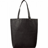 A black non-woven tote bag with two handles and no visible branding.