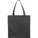 A grey non-woven tote bag with two handles and a plain design, featuring a branding logo.