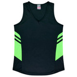 A black singlet with neon green accents on the sides and a logo on the front.