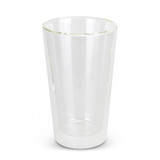 A drink bottle featuring a clear double-wall design, with a sleek and modern appearance. It has a subtle branding logo.