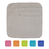 A cooling face cloth in a mesh pattern, featuring pink, orange, green, blue, and a grey main colour.