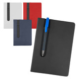 A set of Finch Notebooks in black, navy, white, and red, featuring a zipper pocket and a pen holder.