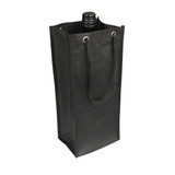 A drink bottle bag in black, featuring a sturdy design with rope handles and a logo.