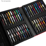 A Pen Sample Folder featuring various pens in multiple colours displayed on black inserts, with a logo present.