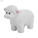 A white sheep figurine with a textured surface and black eyes, part of the "Stress Sheep" product line.