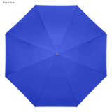 A royal blue inverted umbrella with an octagonal design, featuring a central button and no visible logos.