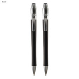 AURA Metal Italy Prestige Pen Gift Set featuring two black metal pens with silver accents and a logo.