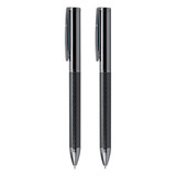 A sleek gift set featuring a carbon-finished pen and pencil, both in a polished chrome design.