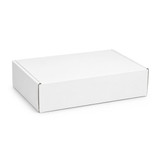 A white custom box with a locking lid, measuring 300 x 210 x 70mm. The box features a simple design and branding.