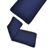 Acrylic scarf in dark navy blue, featuring a smooth texture and a folded design. Includes a logo.