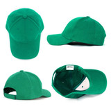 A green heavy brushed cotton cap featuring a curved brim and adjustable strap at the back. It includes a logo inside.