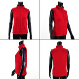 A red polar fleece jumper displayed on a mannequin, showcasing front, back, and side views. It features a high collar and zip.