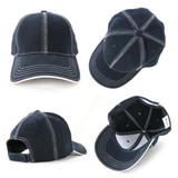 A navy blue cap featuring contrasting white stitching and a logo. The cap has a classic curved peak and adjustable strap.