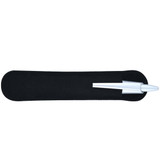 A bamboo pen with a white tip, resting in a black sleeve. The product features a simple, sleek design.