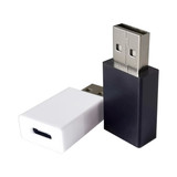 A Type-A to Type-C data blocker with a white and black design, featuring a USB connector.