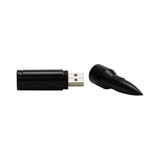 A black Bullet Flash Drive with a cap shaped like a bullet tip, showcasing a sleek design.