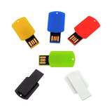 A collection of five Charlie Clip Flash Drives in yellow, blue, red, green, black, and white, featuring a logo.