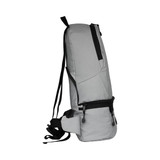 A grey eco convertible bum bag with adjustable straps and a zippered main compartment. Features a branding logo.