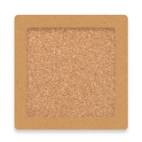 A cork square coaster set featuring a natural cork texture and a brown border, includes four coasters in total.