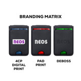 A black card wallet featuring multiple card slots, with options for different printing styles and colours.