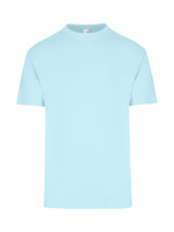 A light blue unisex regular T-shirt featuring short sleeves and a simple design. It has a logo on the label.