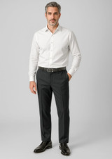 Men's comfort wool stretch adjustable waist pants in black, paired with a white shirt and black shoes.