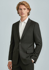 A black Men's Cool Stretch 2 Button Classic Jacket displayed on a model, featuring a tailored fit and a sleek design.