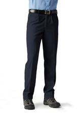Men's regular-fitting slacks in navy, featuring a straight leg design and a belt.