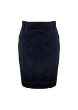 A navy women's skirt with a fitted design and pockets, featuring a waistband and a subtle logo detail.