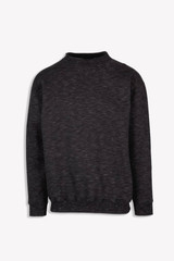 A black, poly-cotton fleece jumper with a crew neck and long sleeves. It features a subtle textured pattern.