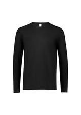 A black men's performance long sleeve tee with a crew neck and raglan sleeves, featuring a logo.