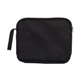 A black utility pouch featuring a zippered closure and a side handle.