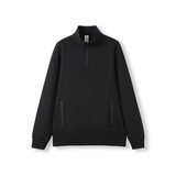 A black half-zip fleece jumper with a stand-up collar and zippered pockets, featuring a logo.